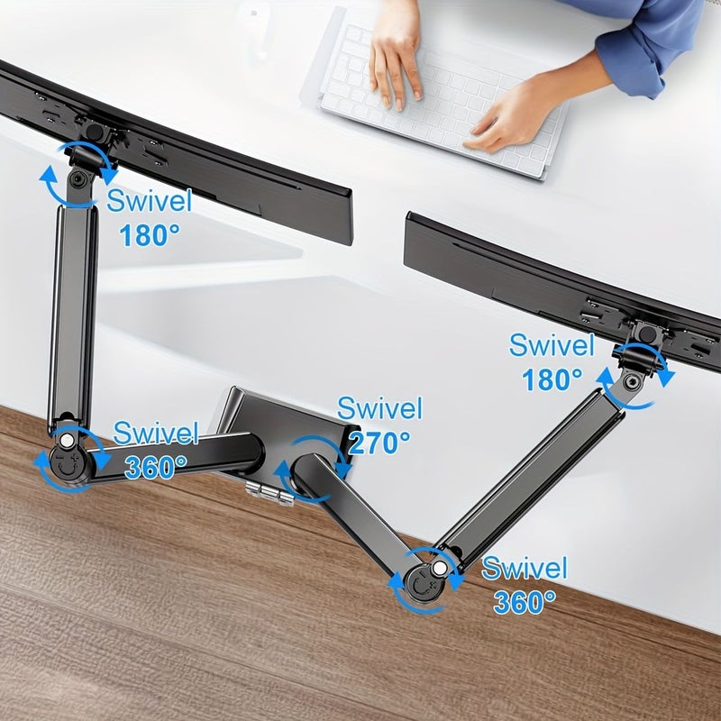 Dual Monitor Stand With 2 Arms For 13-32 Inch Screens Supports 19.9 Lbs Tilt Swivel VESA 75x75 100x100 Space Saving Design For Home And Office - Image 5