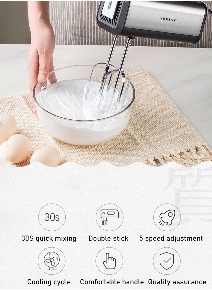 sokany 5 Speed Hand Mixer,800W Electric Whisk,High-Speed Mixing with  Turbo Function, Professional Handheld Mixer for Baking,Egg Beater,Includes Stainless Steel Beaters and Dough Hooks, CX-6651  - Image 5