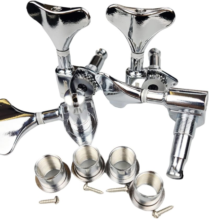KAYNES 1:24 Ratio Silver Electric Bass Guitar Machine Heads Tuners Guitar Tuning Key Pegs Open Gear Replacement for Jazz Precision (4 for Right, Chrome) - Image 3