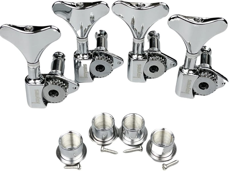 KAYNES 1:24 Ratio Silver Electric Bass Guitar Machine Heads Tuners Guitar Tuning Key Pegs Open Gear Replacement for Jazz Precision (4 for Right, Chrome) - Image 1