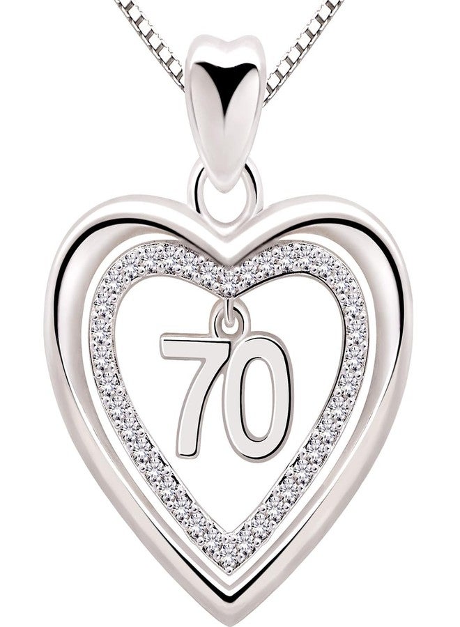 ALOV Jewelry Sterling Silver 70th Birthday Anniversary Lucky Number Love Heart Cubic Zirconia Pendant Necklace - Image 1