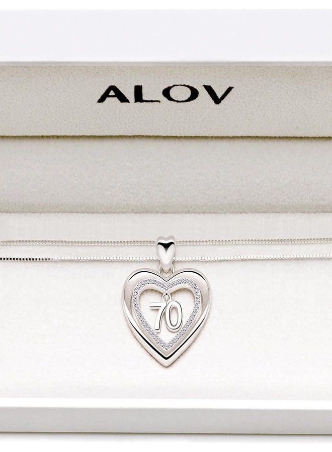 ALOV Jewelry Sterling Silver 70th Birthday Anniversary Lucky Number Love Heart Cubic Zirconia Pendant Necklace - Image 4