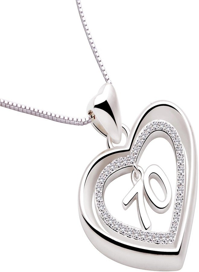 ALOV Jewelry Sterling Silver 70th Birthday Anniversary Lucky Number Love Heart Cubic Zirconia Pendant Necklace - Image 2