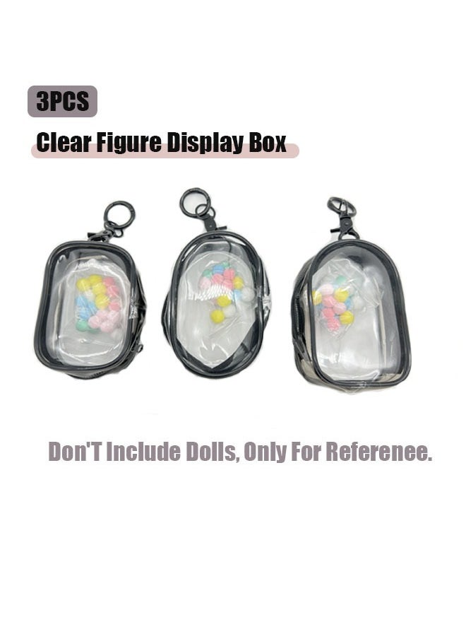 ZVEV Clear Figure Display Box with Keychain, 3PCS PVC Doll Bag Keychain Charms with Pompom Ball for Collectibles, Dustproof Waterproof Small Doll Storage Bag Hanging Organizer Zipper Case - Image 2