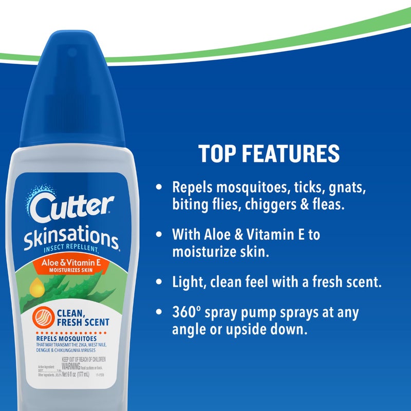 Cutter مبيد الحشرات Cutter Skinsations، طارد البعوض، يطرد البعوض، 7% DEET، 6 أونصة سائلة (بخاخ مضخة) - Image 2