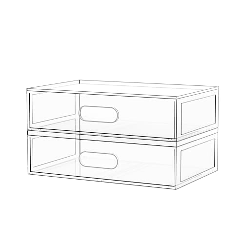 Aurblozen 2 Pack Clear Makeup Storage Drawer, 12''W Stackable Bathroom Organizers and Storage Drawer, Acrylic Cosmetic Display Case For Vanity, Undersink, Cabinets, Desk Organizer - Image 1