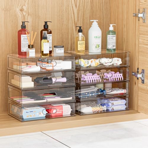 Aurblozen 2 Pack Clear Makeup Storage Drawer, 12''W Stackable Bathroom Organizers and Storage Drawer, Acrylic Cosmetic Display Case For Vanity, Undersink, Cabinets, Desk Organizer - Image 4