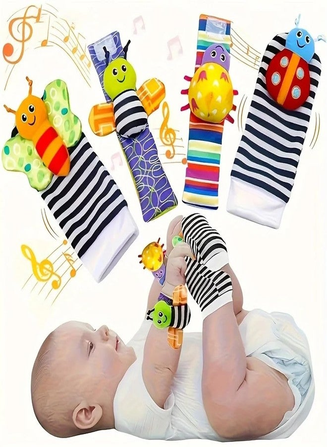 Slipps Wrist Rattles, Toys Rattles Socks for Babies, Baby Socks Soft Sensory Toys for Babies Birth Birthday, Baby Essential Gifts for 0-3, 0-6, 3-6, 6-12 Months (Butterfly + Beetle) Pack of 4