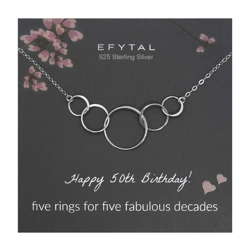 EFYTAL 50th Birthday Gifts for Her, Classy Sterling Silver 5 Circle Necklace, Clever 1975 50th Birthday Gifts for Women, 50 and fabulous - Image 1