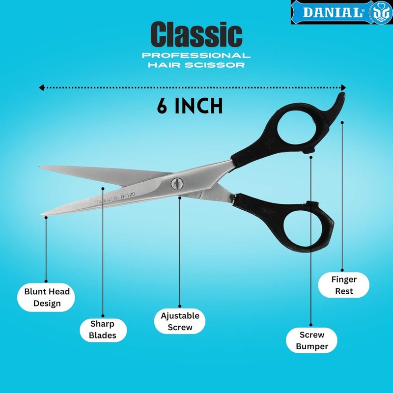 DANIAL 6-Inch Stainless Steel Barber Scissors for Professional Hair Cutting - Ideal for Men and Women's Grooming, Beard, and Mustache Trimming - Image 5