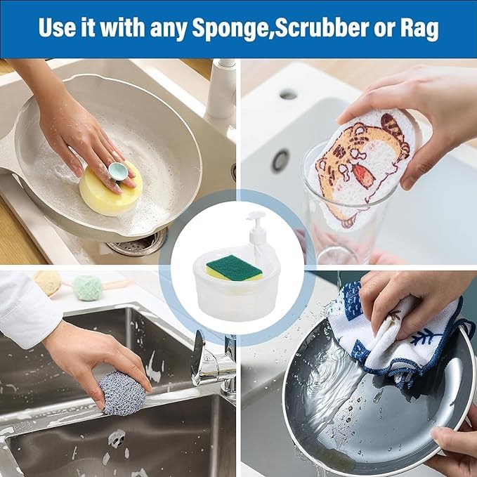 BENAVJI BENAVJI Double Layer 2 in 1 Liquid soap Dispenser with Sponge Holder for Kitchen Sink, dishwash, Soap Dishwasher Liquid Holder Kitchen Sink Accessories Items Pack of 1  - Image 5