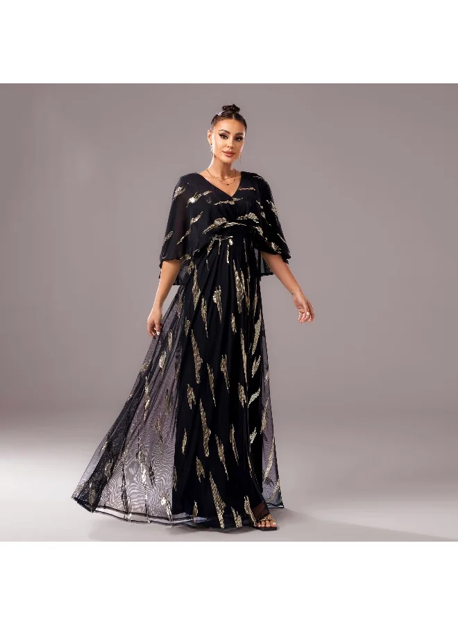 Madam Uniq New Elegant V-Neck Puff Sleeve  Evening Gown