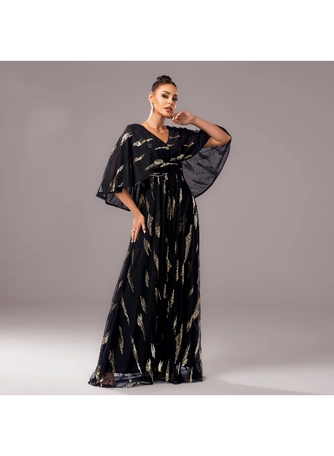 Madam Uniq New Elegant V-Neck Puff Sleeve  Evening Gown