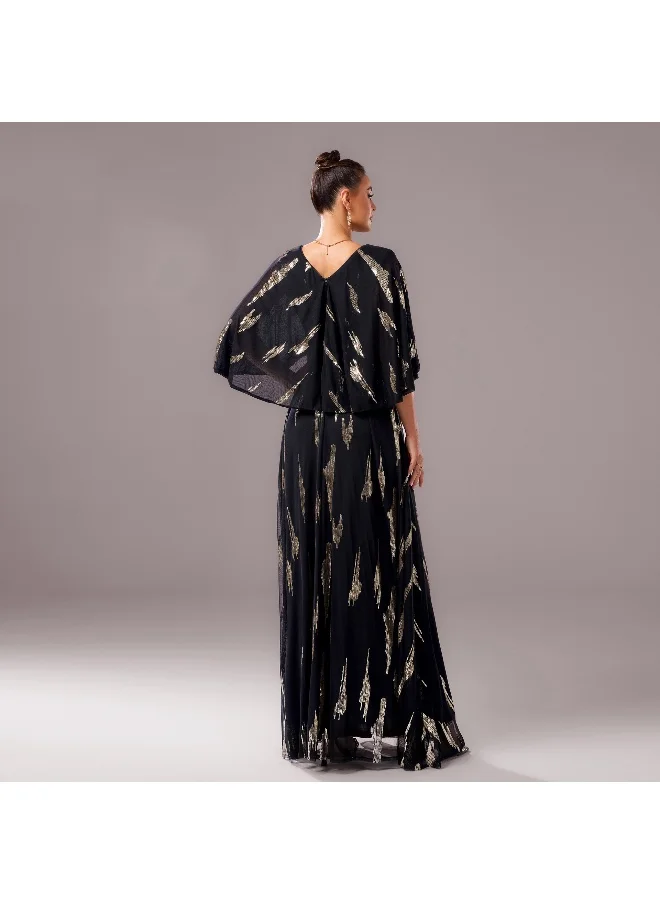Madam Uniq New Elegant V-Neck Puff Sleeve Sequin Evening Gown