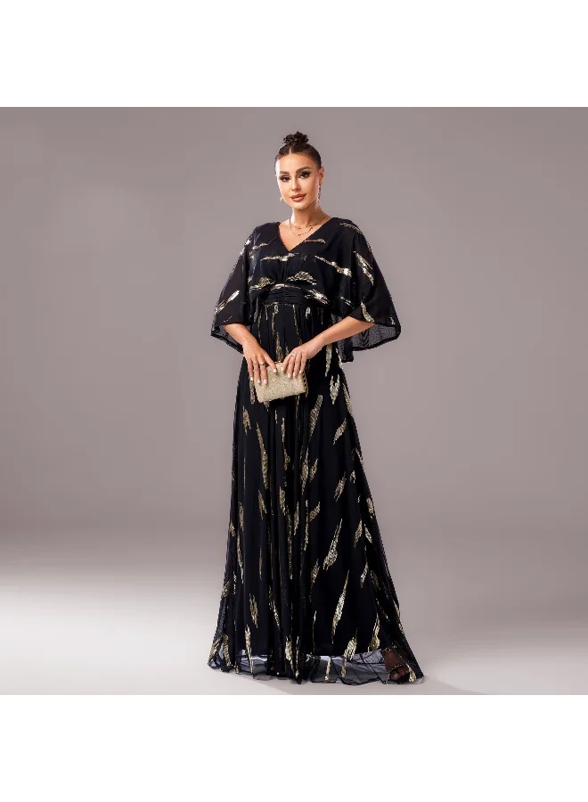 Madam Uniq New Elegant V-Neck Puff Sleeve  Evening Gown