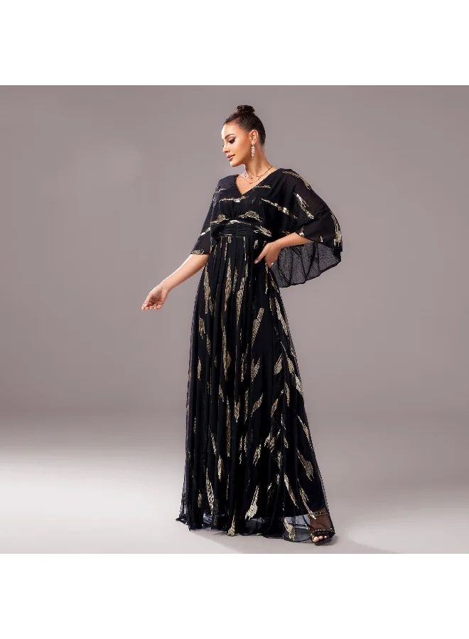 Madam Uniq New Elegant V-Neck Puff Sleeve  Evening Gown