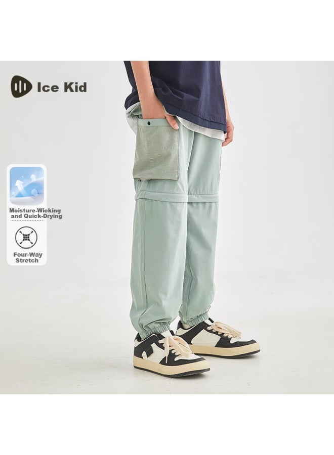 Souhait Boys Quick-dry Pants Summer New Children's Long Pants Detachable Trousers Truffle Green 160 - Image 1