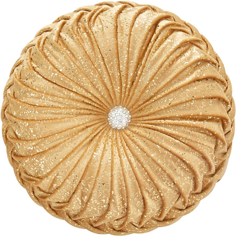 EUCIOR Round Throw Pillows,Golden Throw Pillows,Soft Spandex Velvet Fabric,Pumpkin Pleated Handmade Gold Round Velvet Decorative Pillow for Sofa Bedroom Livingroom(Golden) - Image 1