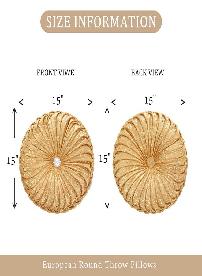 EUCIOR Round Throw Pillows,Golden Throw Pillows,Soft Spandex Velvet Fabric,Pumpkin Pleated Handmade Gold Round Velvet Decorative Pillow for Sofa Bedroom Livingroom(Golden) - Image 5