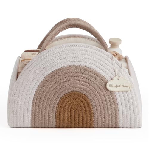 Blissful Diary Blissful Diary Baby Diaper Caddy Organizer Cotton Rope Diaper Caddy Basket Large Storage Basket for Newborn Boys and Girls Gift for Baby Shower List Newborn Essentials Earthy Rainbow 