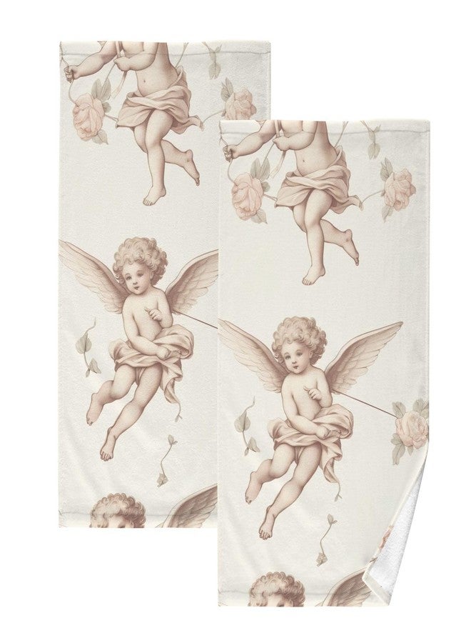 xigua Cartoon Angels Hand Towels Set of 2 Pack - 16 x 28 Inches Extra Absorbent Pure Cotton Towels, Super Soft Hand Towel for Bathroom, Hotel, Kitchen, Gym - Image 1