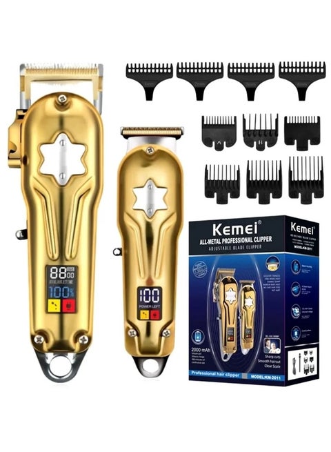 مجموعة الحلاقة Kemei KM-2011 ماكينتين معدن بشاشات LED بـ 10 أمشاط لصالونات الحلاقة الفخمه