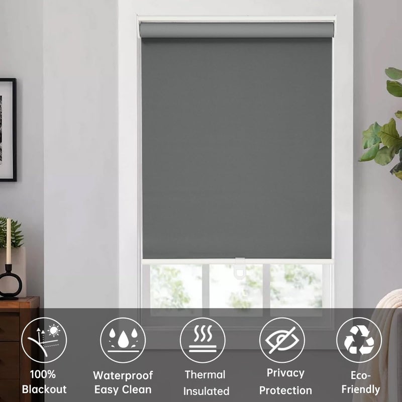 Changshade Cordless Roller Shades Blackout Blinds for Indoor Windows,Pull Down Darkening Roller Shade with UV Protection and Thermal Window Shades for Home and Office(24" W x 72" H,Grey) - Image 4