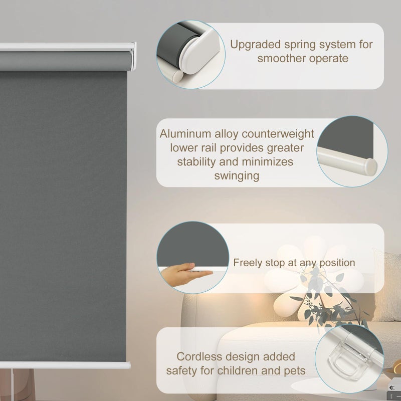 Changshade Cordless Roller Shades Blackout Blinds for Indoor Windows,Pull Down Darkening Roller Shade with UV Protection and Thermal Window Shades for Home and Office(24" W x 72" H,Grey) - Image 3