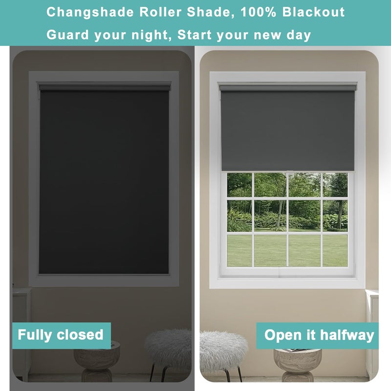 Changshade Cordless Roller Shades Blackout Blinds for Indoor Windows,Pull Down Darkening Roller Shade with UV Protection and Thermal Window Shades for Home and Office(24" W x 72" H,Grey) - Image 5