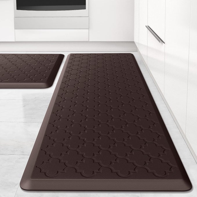 KITCHEN MAT 2 PCS CUSHIONED ANTIFATIGUE FLOOR MAT WATERPROOF NONSKID ERGONOMIC COMFORT FOAM RUGS STANDING MAT FOR KITCHEN FLOOROFFICE SINK LAUNDRYCHOCOLATE