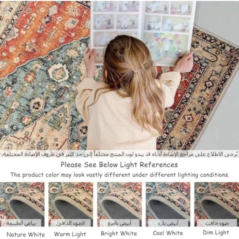 Area Rugs, Ultra-Thin Washble Rug, Persian Crystal Print Home Decor Area Rug, Stain Resistant Anti Slip Backing Rugs, for Bedroom, Dining Room, Home Office,140 * 200cm - Image 5