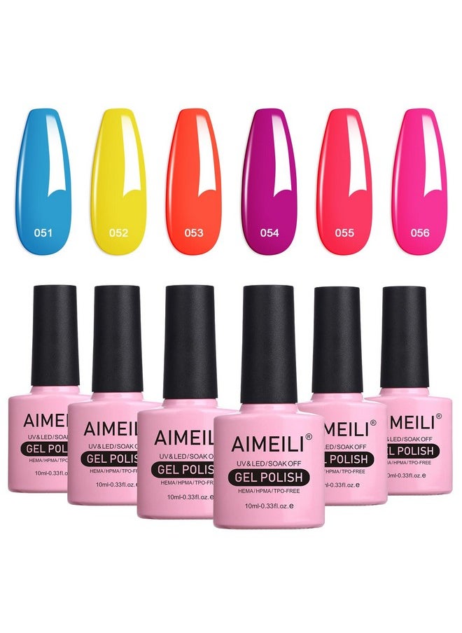 AIMEILI AIMEILI Hot Pink Neon Gel Nail Polish Soak Off Summer Yellow Gel Nail Lacquer, Neon Pink Neon Orange Blue Purple Nail Polish Color Gel Set Of 6pcs X 10ml - Kit Set 11  - Image 1