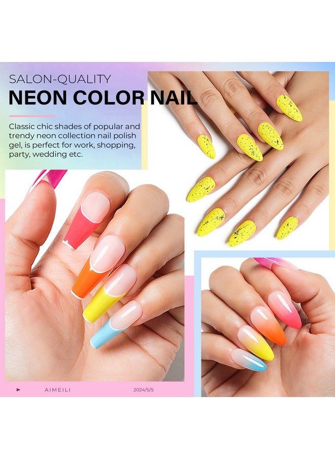 AIMEILI AIMEILI Hot Pink Neon Gel Nail Polish Soak Off Summer Yellow Gel Nail Lacquer, Neon Pink Neon Orange Blue Purple Nail Polish Color Gel Set Of 6pcs X 10ml - Kit Set 11  - Image 4