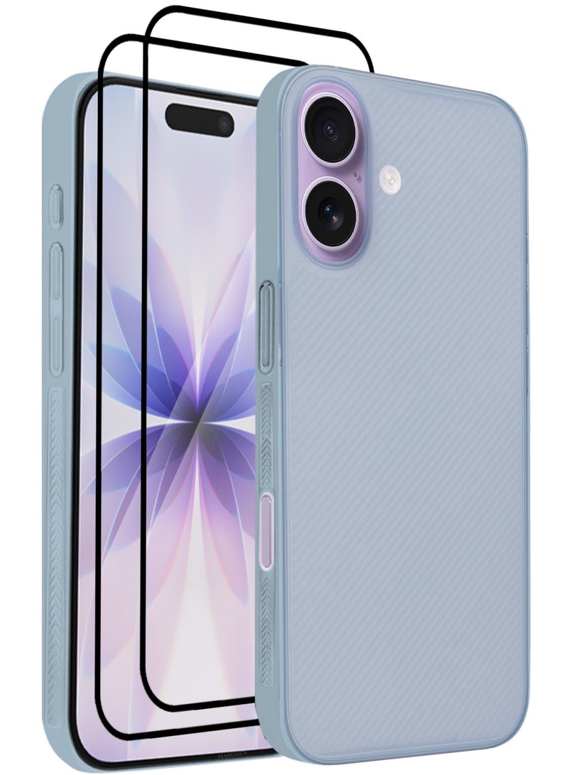 کاتانس 3 عبوات من أغطية الحماية لهاتف iPhone 17 - غطاء قوي ومتين رفيع للغاية - غطاء خلفي بتصميم Air Skin Line - غطاء حماية شفاف من السقوط مع واقيين للشاشة ثلاثية الأبعاد - أزرق فاتح - Image 1