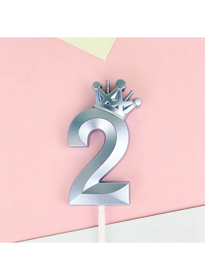 Birthday Candles for Cake, Number 2 Blue Candles with Crown, 3D Design Birthday Cake Topper for Boy Girl Women Men Birthday Party Wedding Anniversary Celebration Decorations Supplies