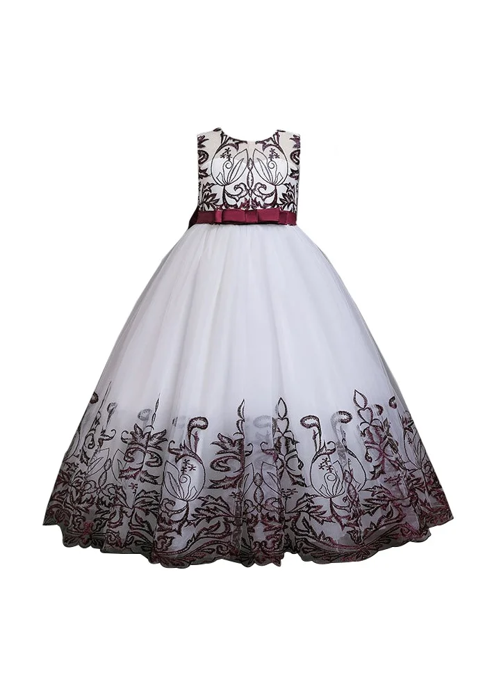 D'Daniela D' Daniela - Lace Applique Ball Gown Maroon Red