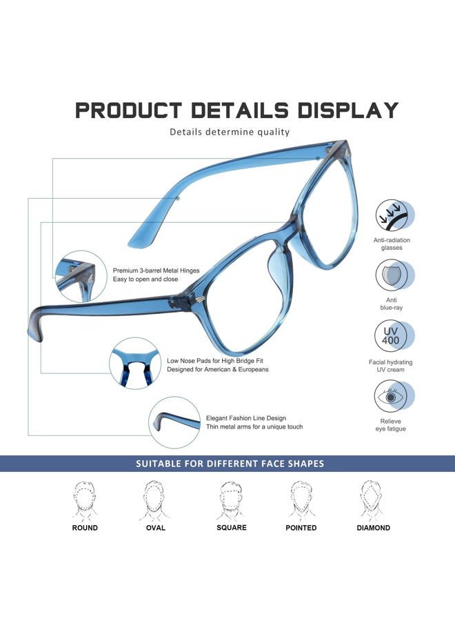 Jectieey Reading Glasses for Women Men - Blue Light Blocking UV Filter Computer Readers,Anti Eyestrain Eyeglasses(Transparent Blue, 1.75X) - Image 2