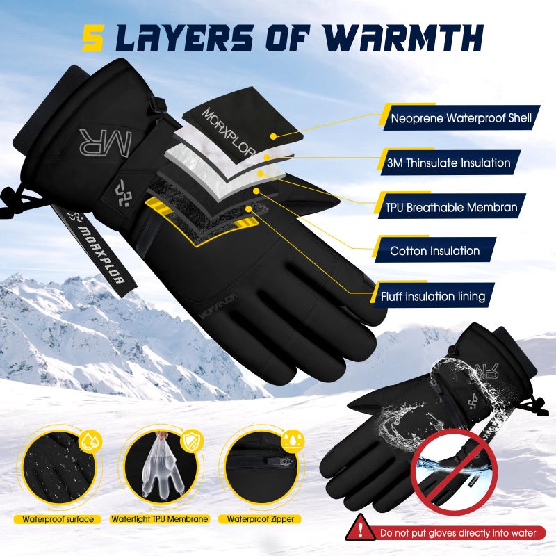 MORXPLOR Ski Snow Gloves for Men Women,3M Thinsulate Insulated Warm Winter Snowboard Windproof Winter Touchscreen Snowmobile Gloves for Cold Weather - Image 3