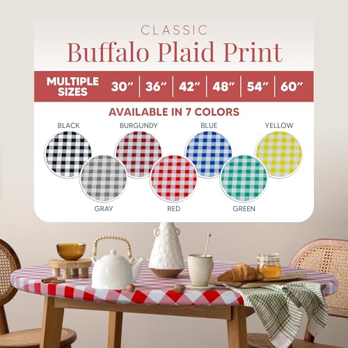 Sorfey Round Tablecloth of Polyester -Fitted with Elastic, Water Proof, Washable, Fits for Table 60 Inches Round, Checked Green Design, for Indoor/Outdoor Kitchen and Picnic and More... - Image 3