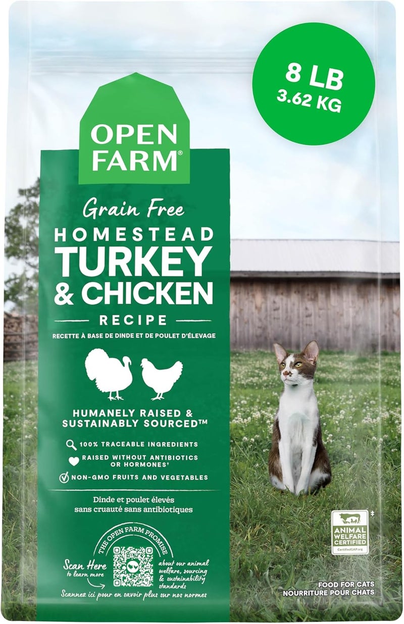 Open Farmgrain Free Homestead Turkey & Chicken Dry Cat Food - 8 LB (3.63 KG) - Image 1