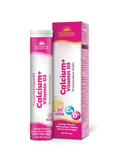 Sunshine Nutrition Calcium with Vitamin D3 Effervescent 20 Tablets