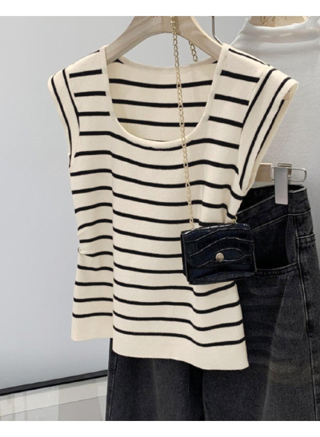 PLANDOO Short Crop Top For Women, Striped Knitted Shirt With Ruffles For A Slimming Effect, Spring And Autumn Style - Image 1