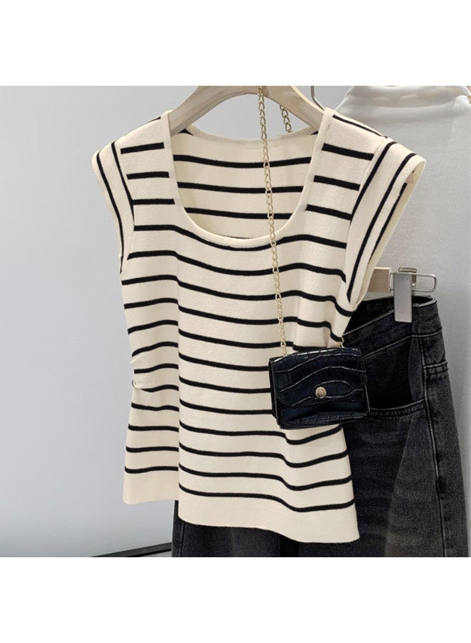 PLANDOO Short Crop Top For Women, Striped Knitted Shirt With Ruffles For A Slimming Effect, Spring And Autumn Style - Image 2
