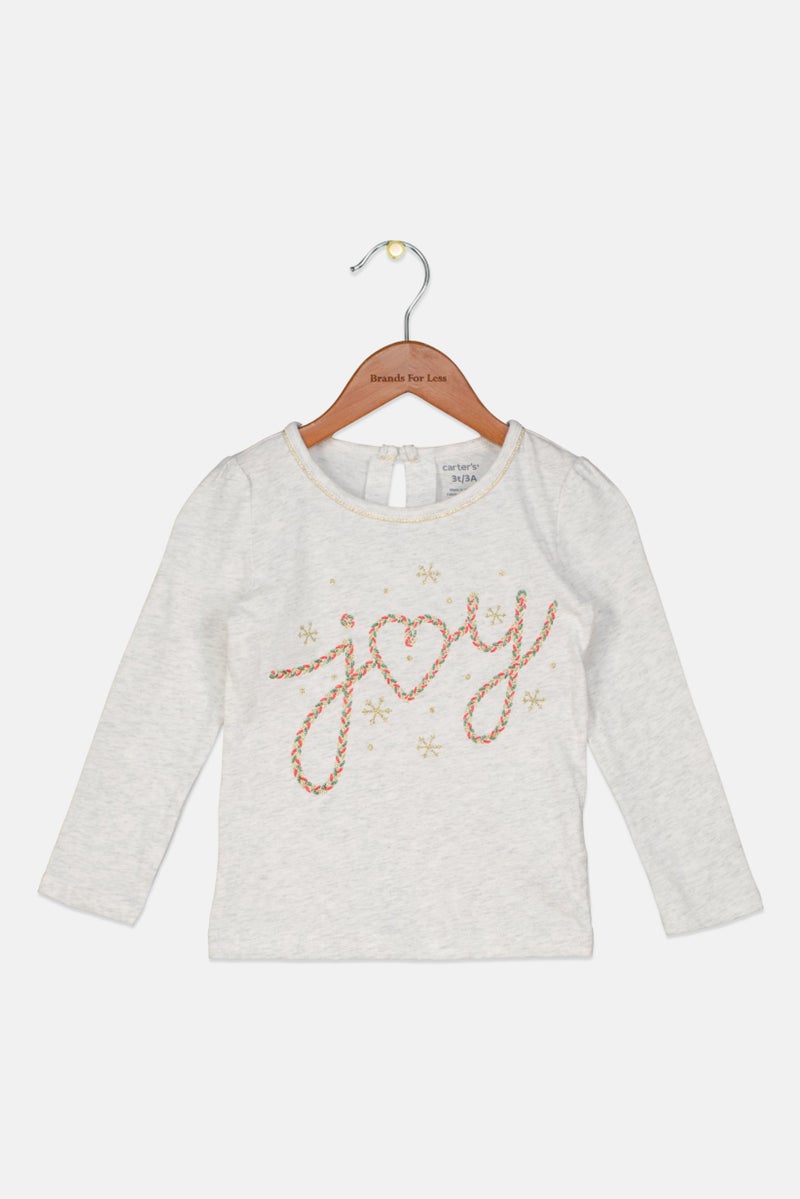 carter's Toddlers Girl Christmas Joy Jersey Long Sleeve T Shirt, Grey Combo - Image 1