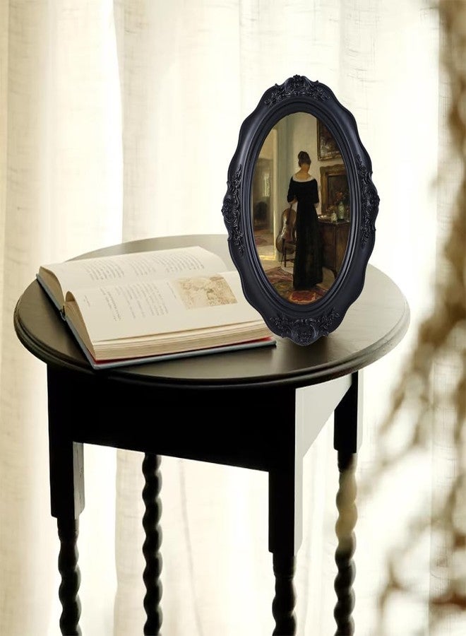 SIKOO Vintage Picture Frames 5x7 Antique Oval Picture Frame Tabletop and Wall Mount Vintage Wall Decor Black - Image 2
