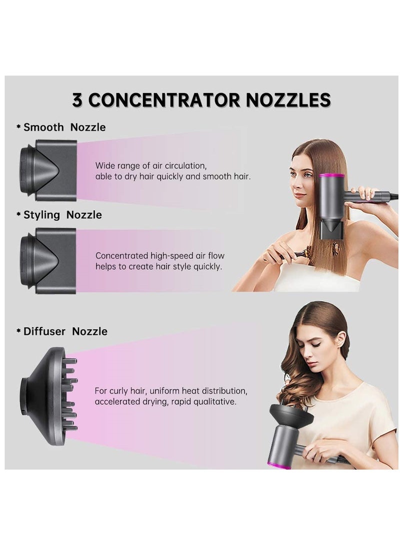 Electric Hair Dryer With Negative Ion Hair Health Care Professional Quick Dry 1500W 3 Heat Settings 3 Speed 3 Nozzles Home Powerful Hairdryer Constant Anion Hair Dryer - Image 5