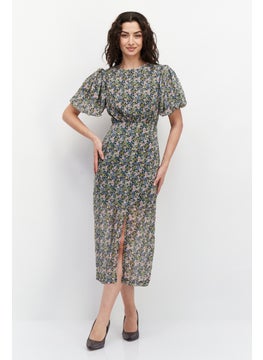GHOSPELL Women Floral Printed Midi Dress, Black Combo  - Image 1