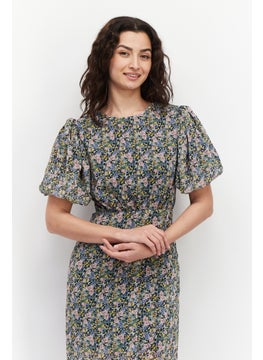 GHOSPELL Women Floral Printed Midi Dress, Black Combo  - Image 3