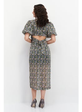 GHOSPELL Women Floral Printed Midi Dress, Black Combo  - Image 4
