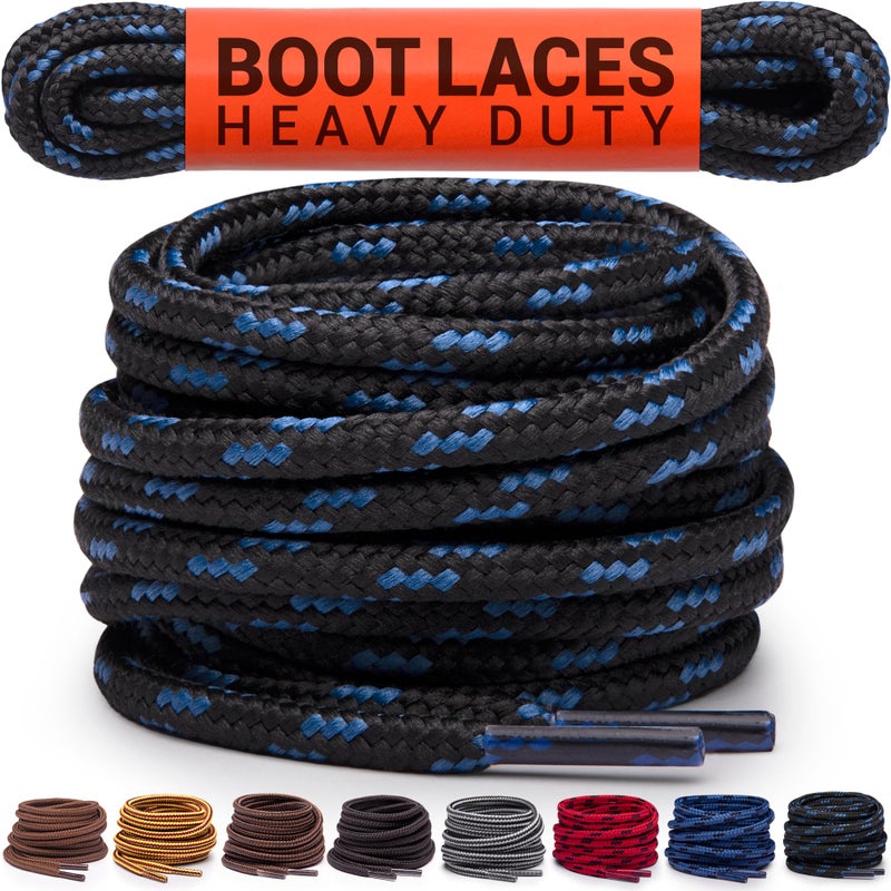 Miscly Round Boot Laces [1 Pair] Heavy Duty and Durable Shoelaces for Boots, Work Boots & Hiking Shoes (Black/Blue, 54 inches (137 cm)) - Image 1